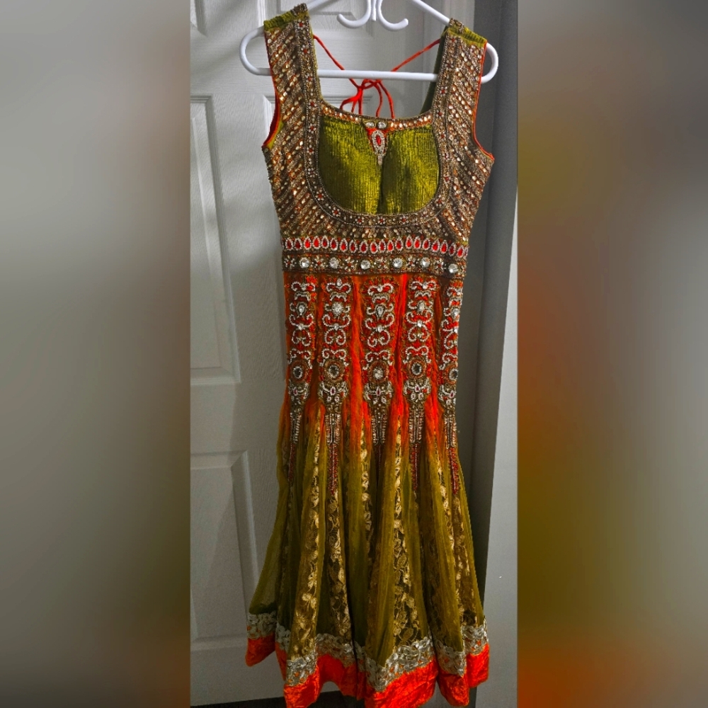 Make an offer! $75 OBO Green & Orange Partywear Salwar Kameez With Dupatta